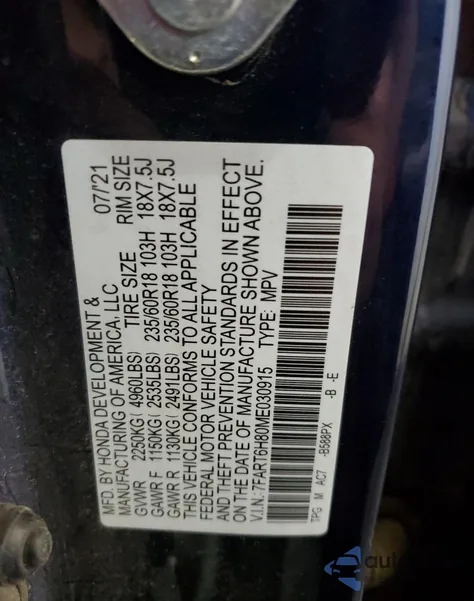 2021 Honda Cr-V Exl from USA, damaged, VIN 7FART6H80ME030915